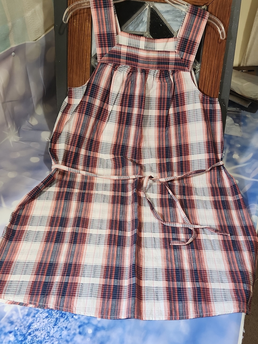 Universal Thread Pink and Brown Plaid Pinafore Dress